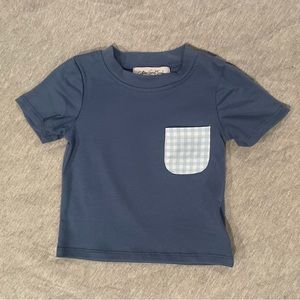 Southern Saint Smocks Gray Blue Shirt with Gingham Pocket